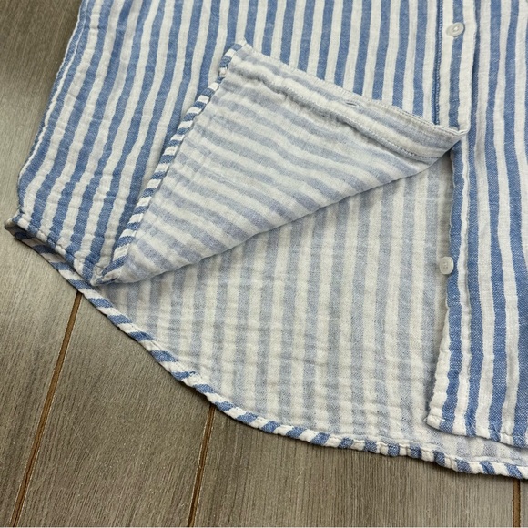 J.Crew Garcon Shirt Women’s 14 Classic Fit Striped Linen Blend Gauze Blue - Picture 3 of 7